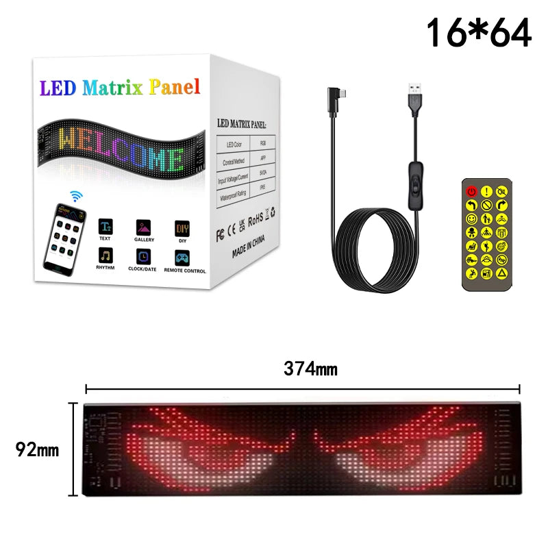 LED Matrix Pixel Panel Display Screen Flexible RGB Car Pattern Graffiti Scrolling Text Animation Shop Reminder Light Bluetooth