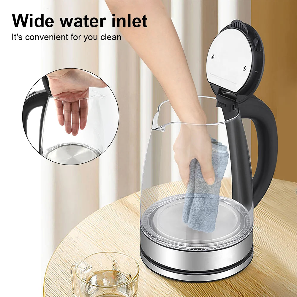 1.8L Electric Glass Kettle | Fast Boil Tea Kettle | Auto Shut-Off & Blue LED | 220V Stainless Steel Water Boiler