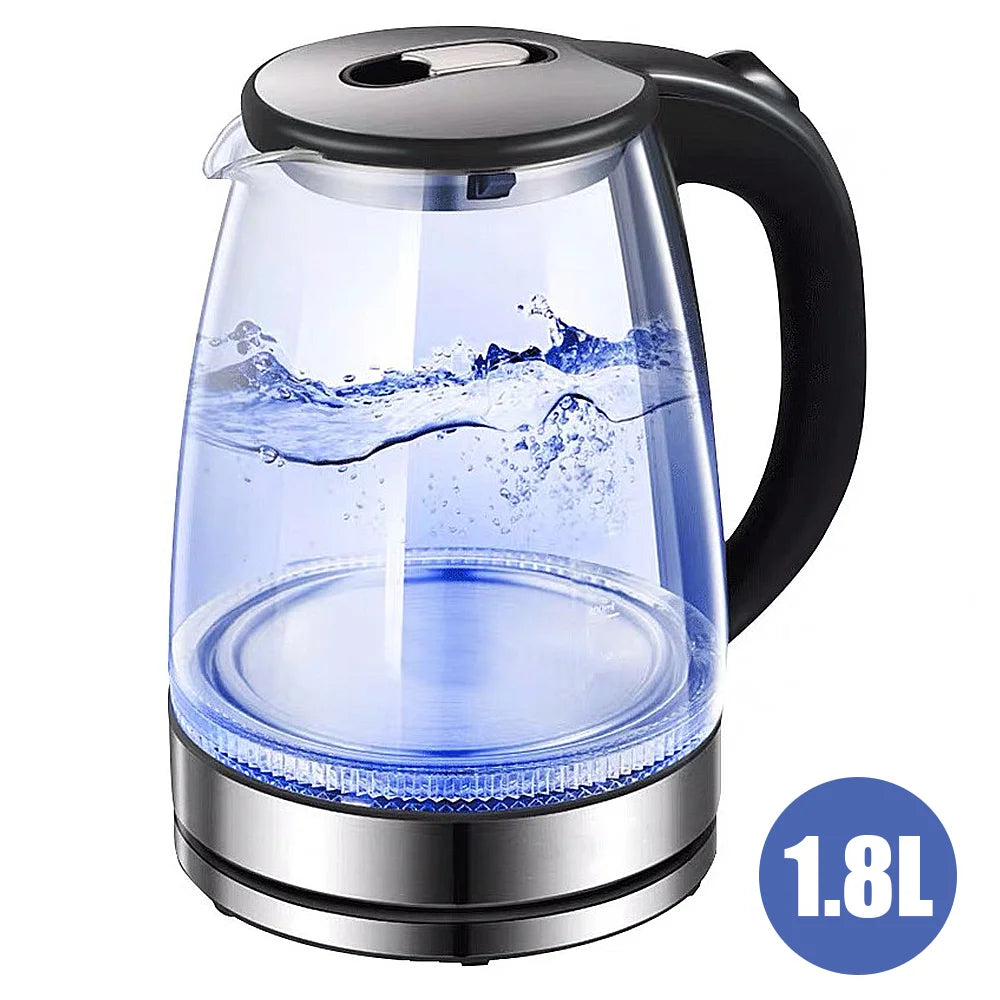 1.8L Electric Glass Kettle | Fast Boil Tea Kettle | Auto Shut-Off & Blue LED | 220V Stainless Steel Water Boiler