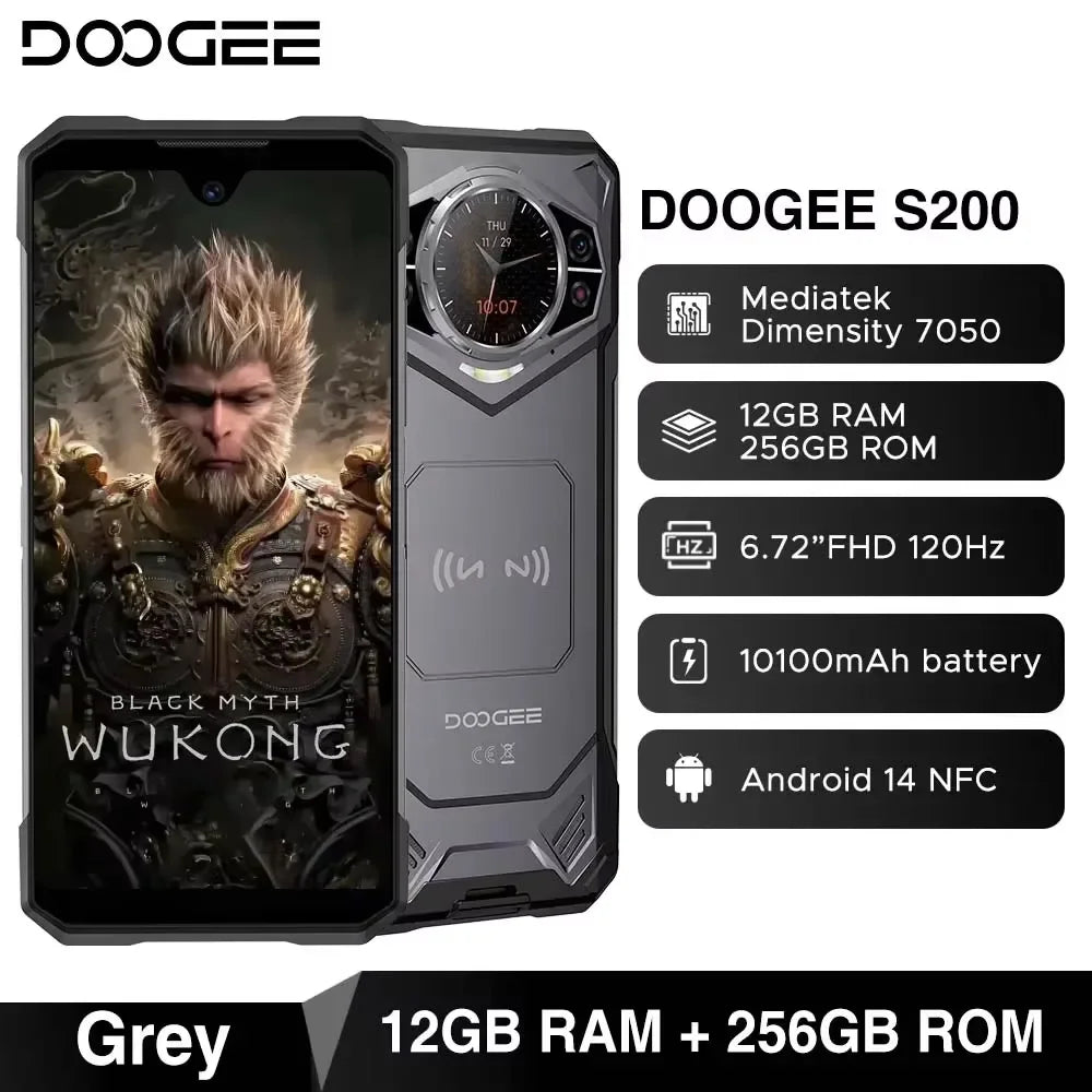 World Premiere DOOGEE S200 5G Rugged rtx 5090 Phone 6.72" 120Hz Display 12GB RAM 256GB ROM 100MP AI Main Camera 10100mAh Android 14 NFC