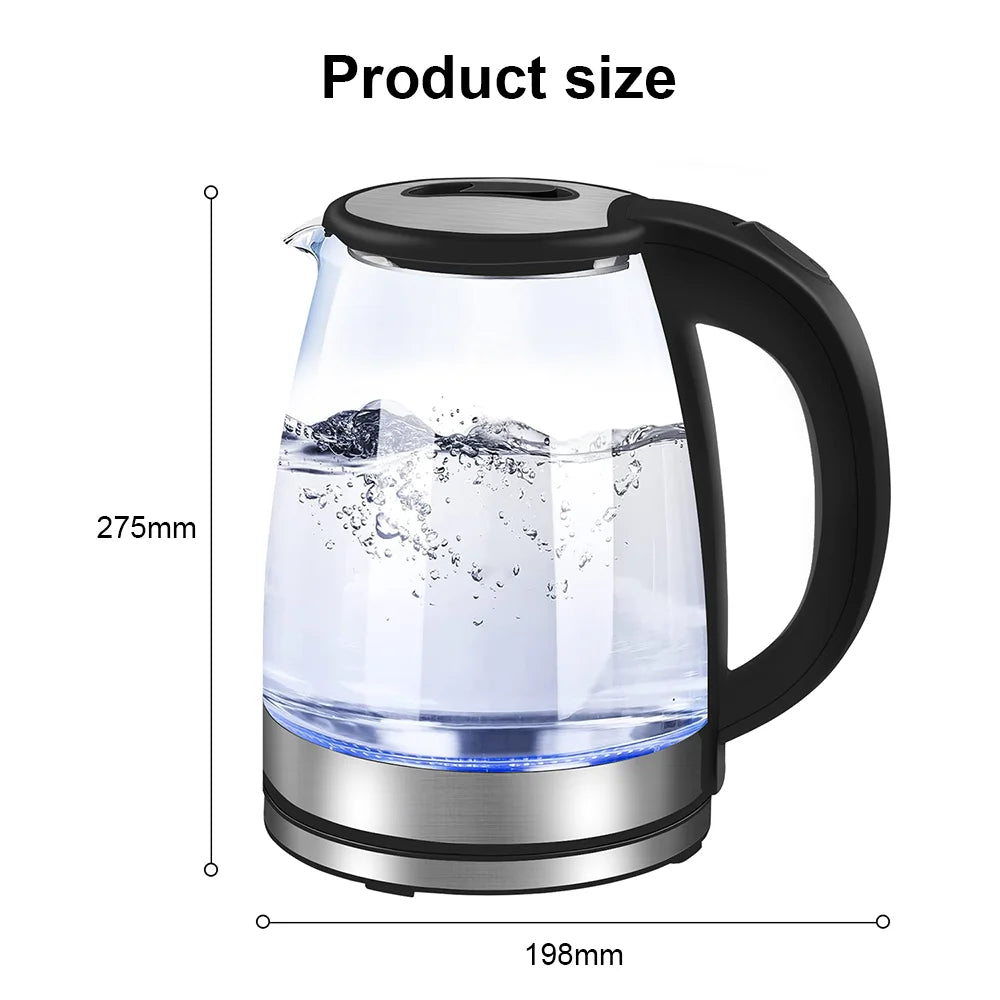 1.8L Electric Glass Kettle | Fast Boil Tea Kettle | Auto Shut-Off & Blue LED | 220V Stainless Steel Water Boiler