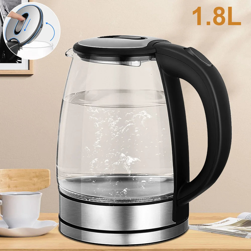 1.8L Electric Glass Kettle | Fast Boil Tea Kettle | Auto Shut-Off & Blue LED | 220V Stainless Steel Water Boiler