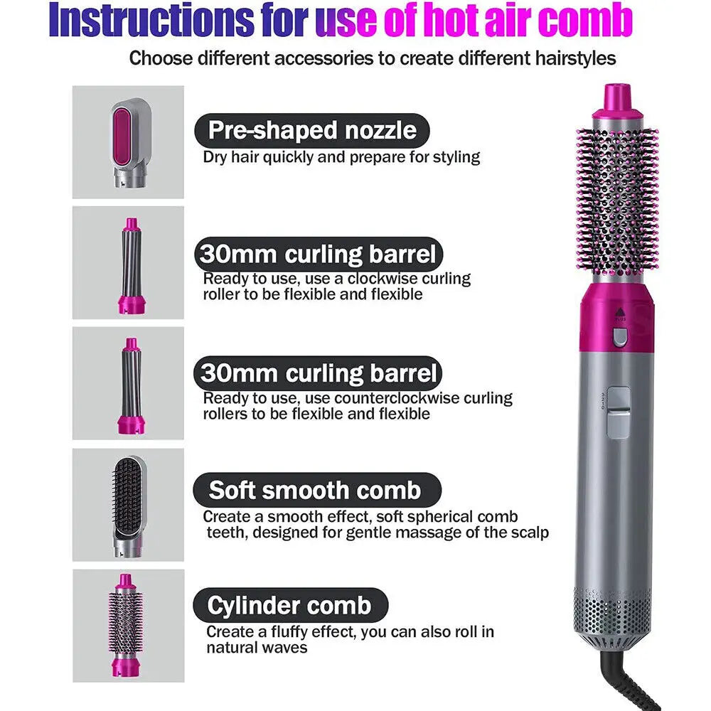 5-in-1 Hot Air Styler | Electric Hair Dryer & Curler | Detachable Blow Brush with Adjustable Heat | Salon-Quality Styling