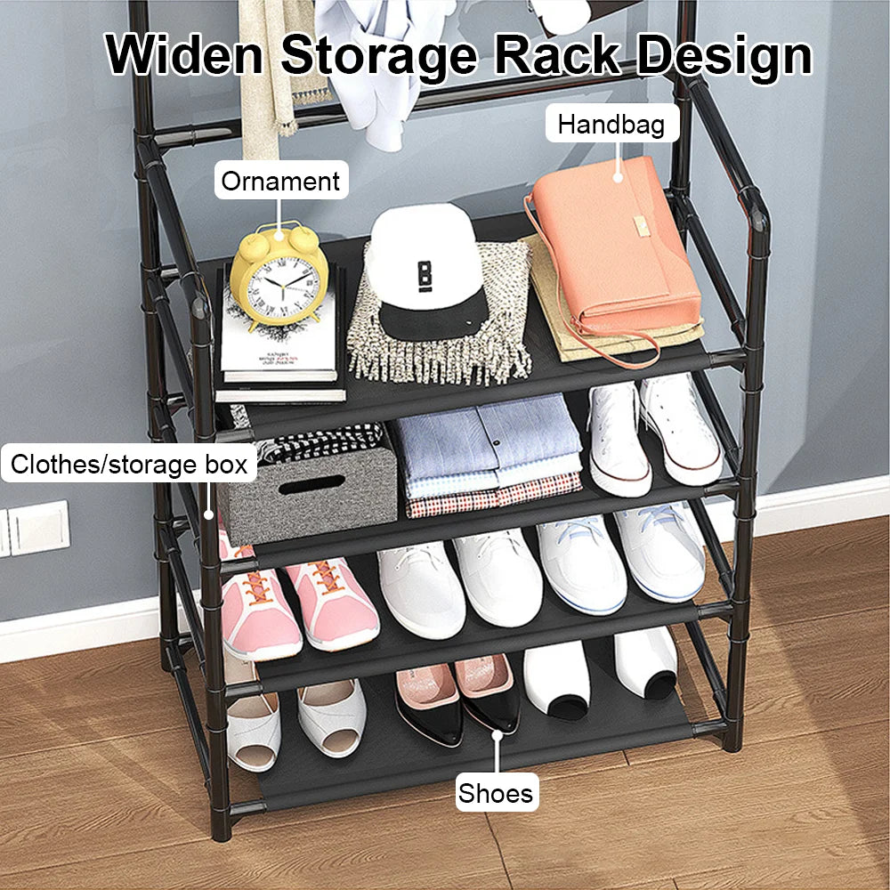 3-in-1 Shoe Rack & Coat Hanger | Multi-Layer Storage Organizer | Floor-Standing Entryway & Hallway Shelf