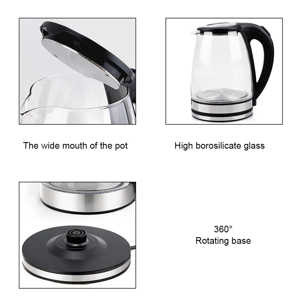 1.8L Electric Glass Kettle | Fast Boil Tea Kettle | Auto Shut-Off & Blue LED | 220V Stainless Steel Water Boiler