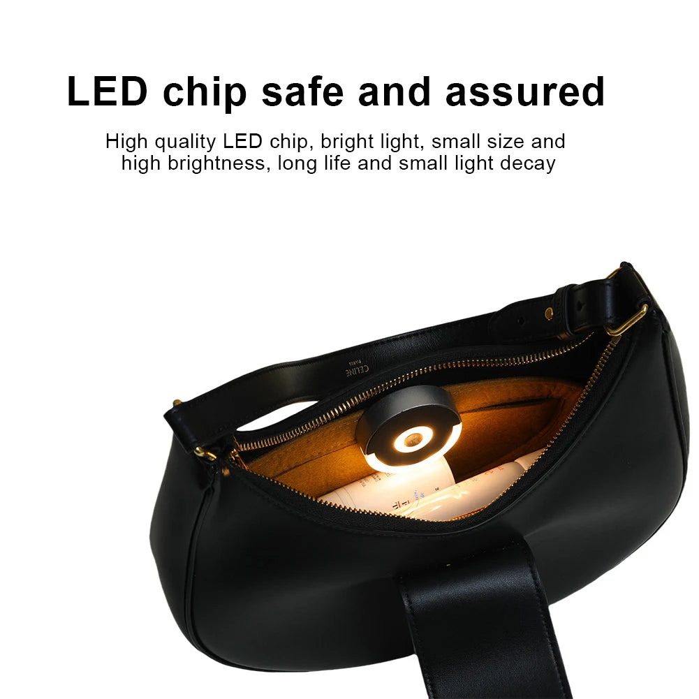 Handbag Light with Automatic Sensor | Rechargeable LED Purse Light | Touch-Control Clip-On Bag Lamp