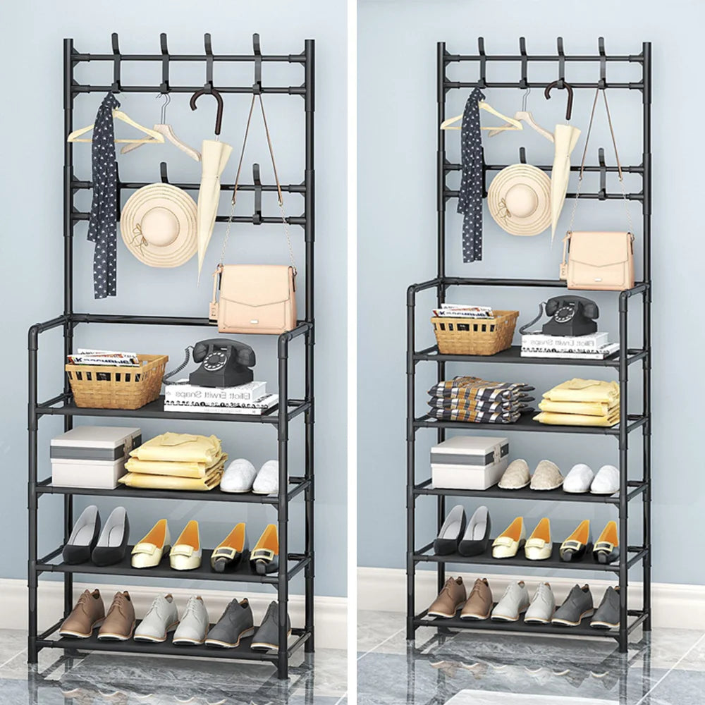 3-in-1 Shoe Rack & Coat Hanger | Multi-Layer Storage Organizer | Floor-Standing Entryway & Hallway Shelf