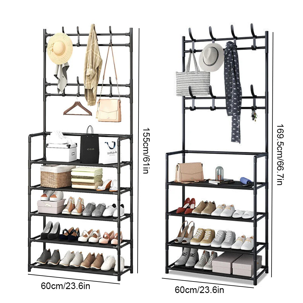 3-in-1 Shoe Rack & Coat Hanger | Multi-Layer Storage Organizer | Floor-Standing Entryway & Hallway Shelf