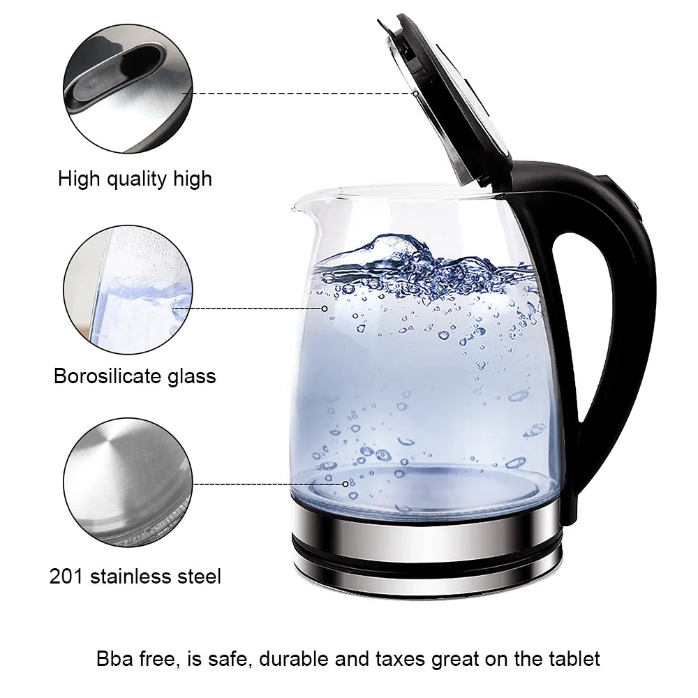 1.8L Electric Glass Kettle | Fast Boil Tea Kettle | Auto Shut-Off & Blue LED | 220V Stainless Steel Water Boiler