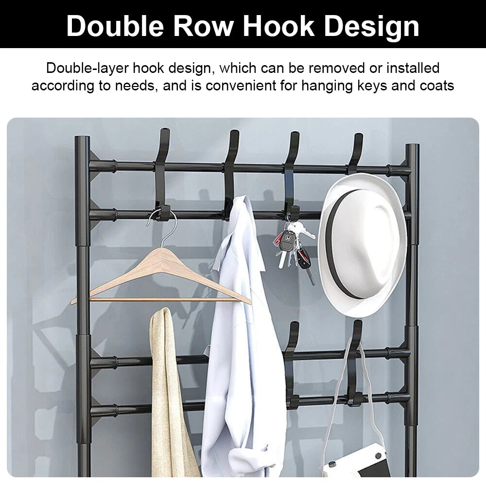 3-in-1 Shoe Rack & Coat Hanger | Multi-Layer Storage Organizer | Floor-Standing Entryway & Hallway Shelf